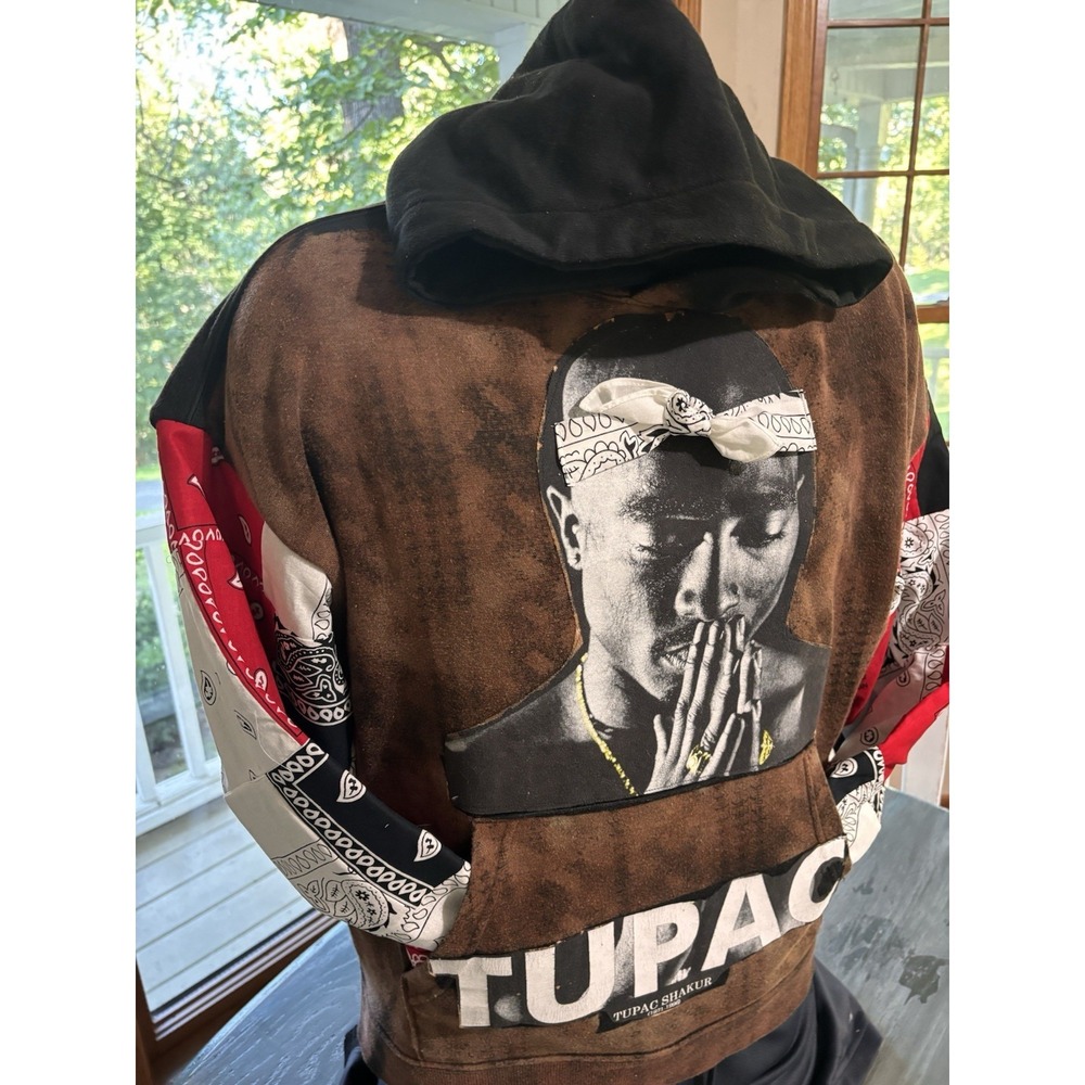 Custom 1 Of 1 Tupac Reworked Hoodie M/L Bleach Acid Wash Streetwear Bandana Rap